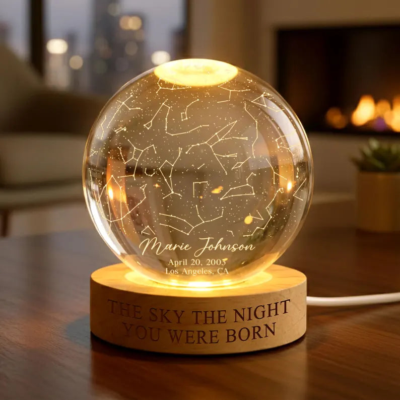 Personalized Star Map Crystal Ball Night Light – Custom Birthday & Mother's Day Gift