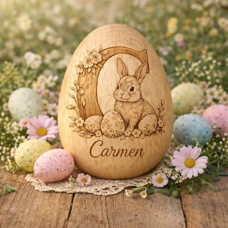 Personalized Wooden Easter Egg – Engraved Hollow Egg Decor