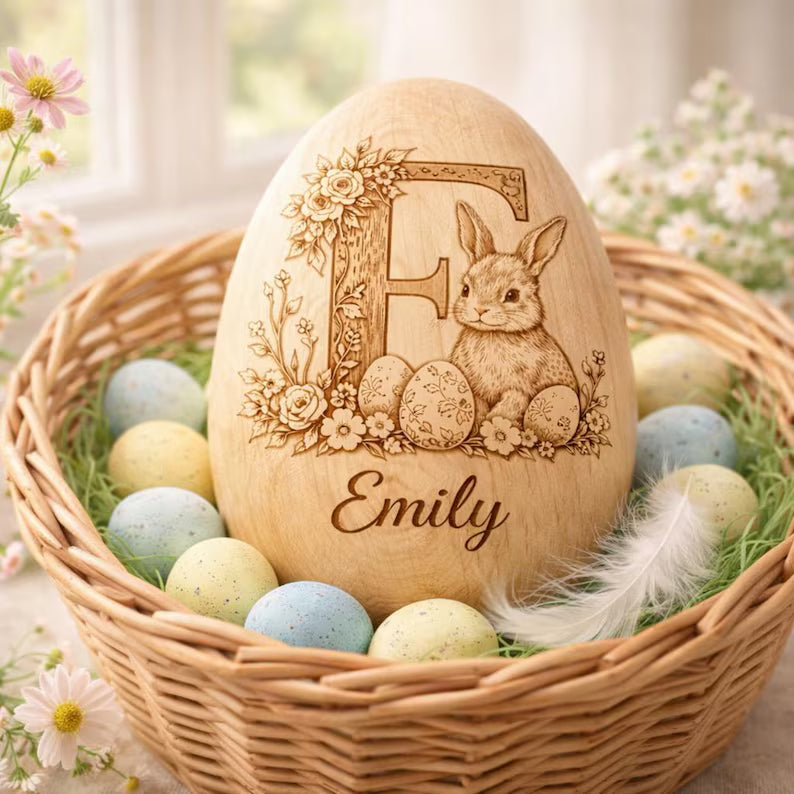 Personalized Wooden Easter Egg – Engraved Hollow Egg Decor