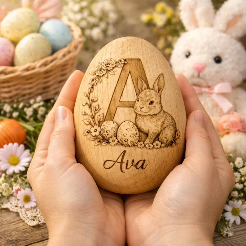 Personalized Wooden Easter Egg – Engraved Hollow Egg Decor