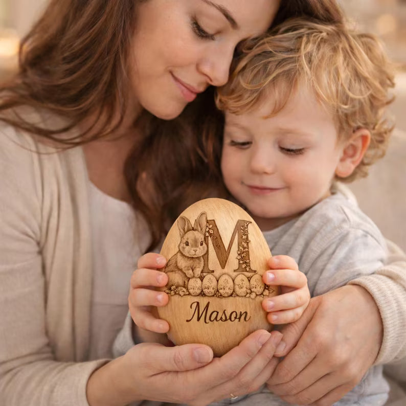 Personalized Wooden Easter Egg – Engraved Hollow Egg Decor