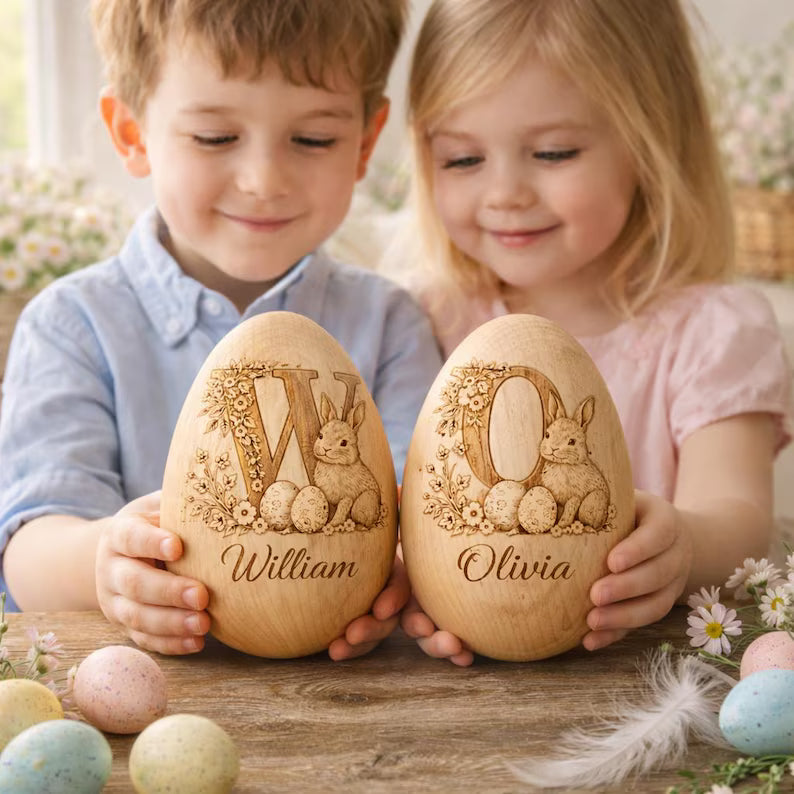Personalized Wooden Easter Egg – Engraved Hollow Egg Decor