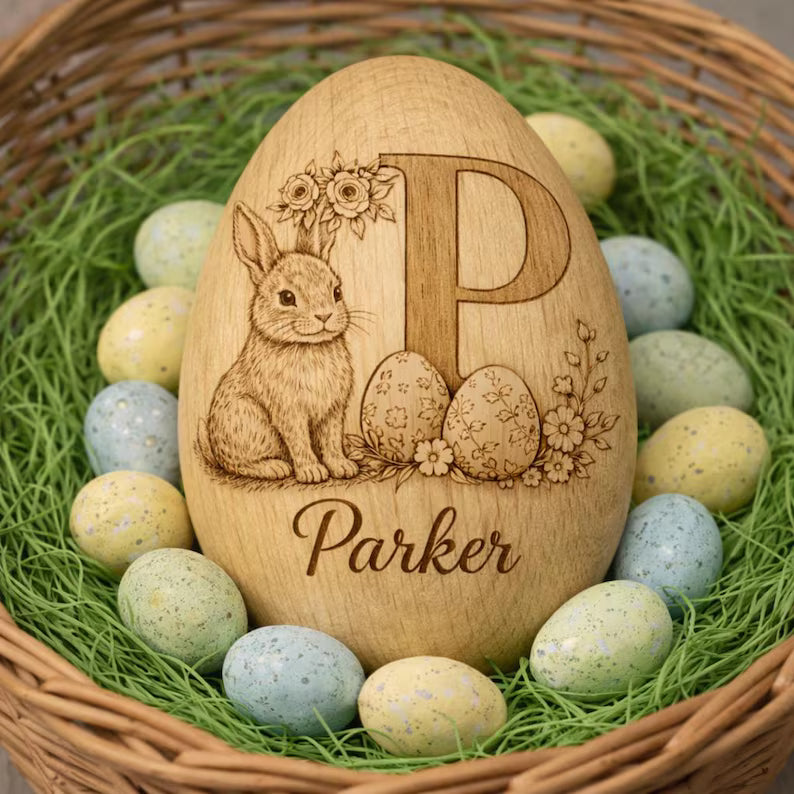 Personalized Wooden Easter Egg – Engraved Hollow Egg Decor