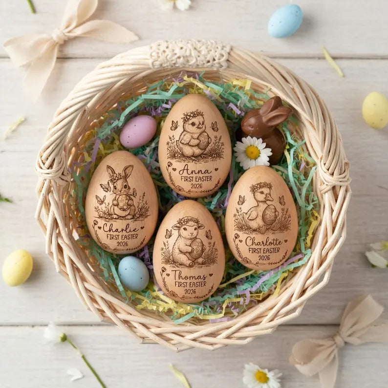 Personalized Wooden Easter Egg – Engraved Bunny Keepsake