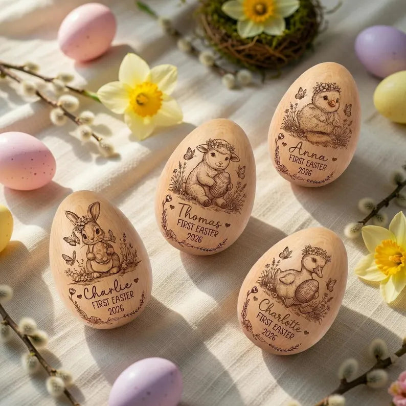 Personalized Wooden Easter Egg – Engraved Bunny Keepsake