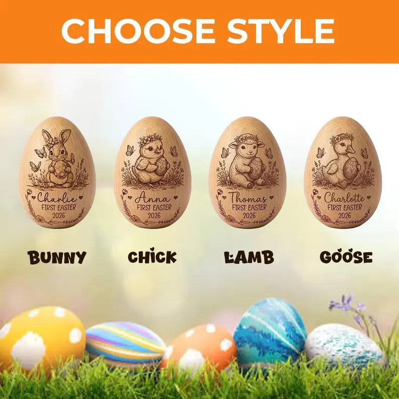 Personalized Wooden Easter Egg – Engraved Bunny Keepsake