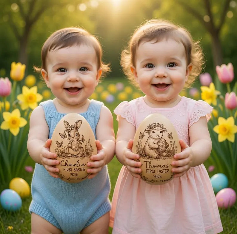 Personalized Wooden Easter Egg – Engraved Bunny Keepsake