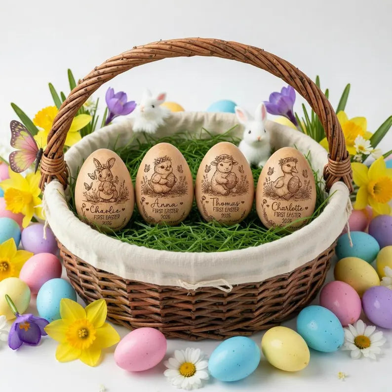 Personalized Wooden Easter Egg – Engraved Bunny Keepsake