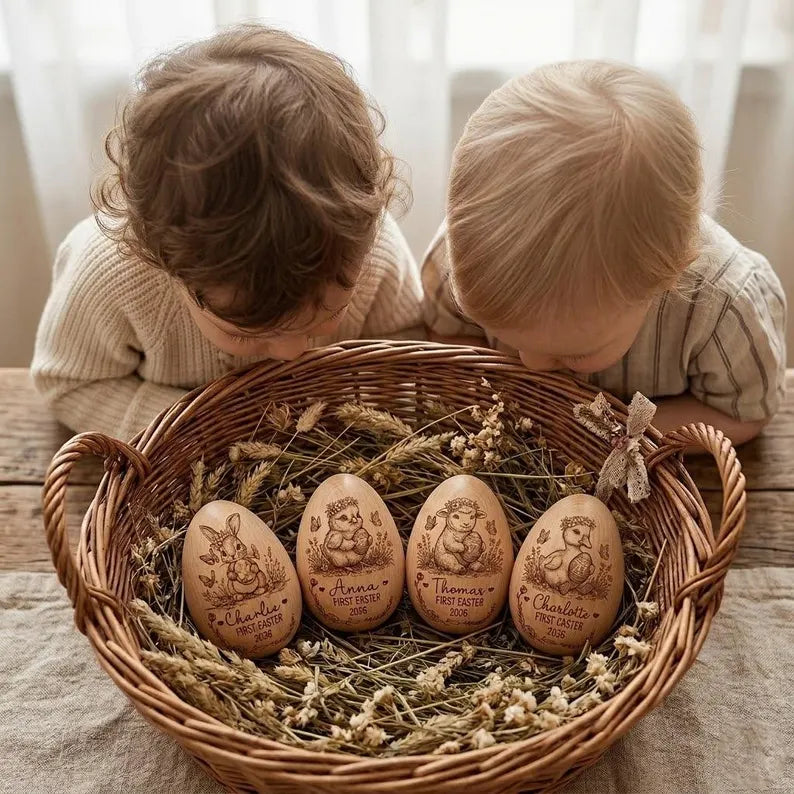 Personalized Wooden Easter Egg – Engraved Bunny Keepsake