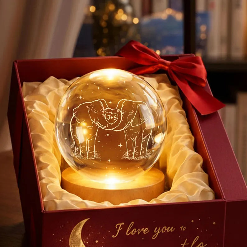 14th Ivory Wedding Anniversary Crystal Ball Night Light – Custom Couples Gift