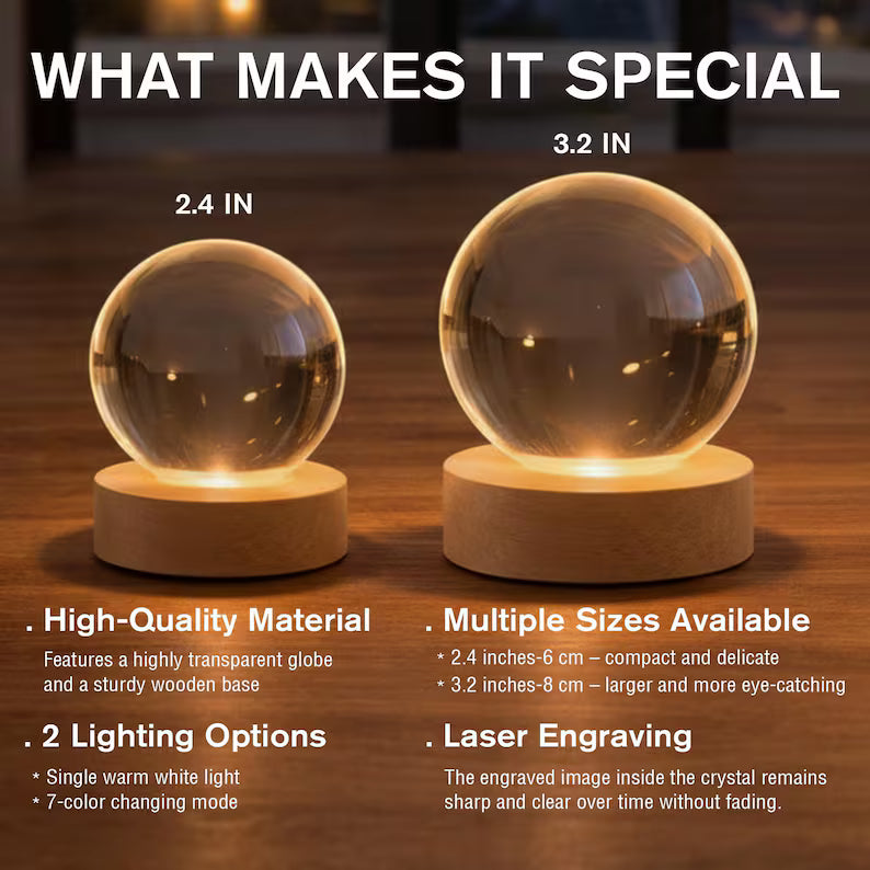 14th Ivory Wedding Anniversary Crystal Ball Night Light – Custom Couples Gift