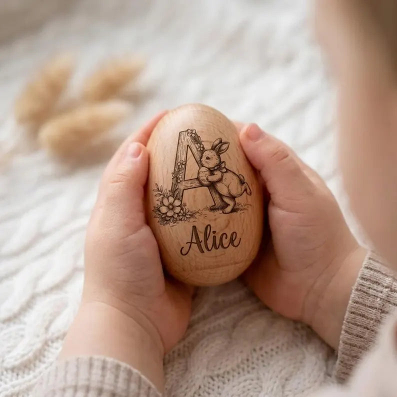 Personalized Wooden Easter Egg Shaker – Engraved Keepsake Toy