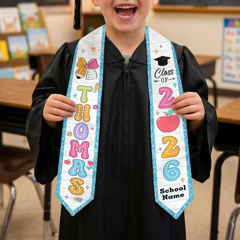 Custom Kids Graduation Stole – Class of 2026 Sash