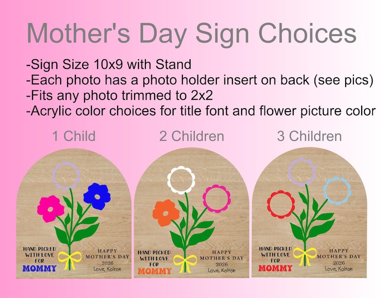 Personalized Flower Photo Sign, Mother's Day Keepsake, Wood Acrylic Art