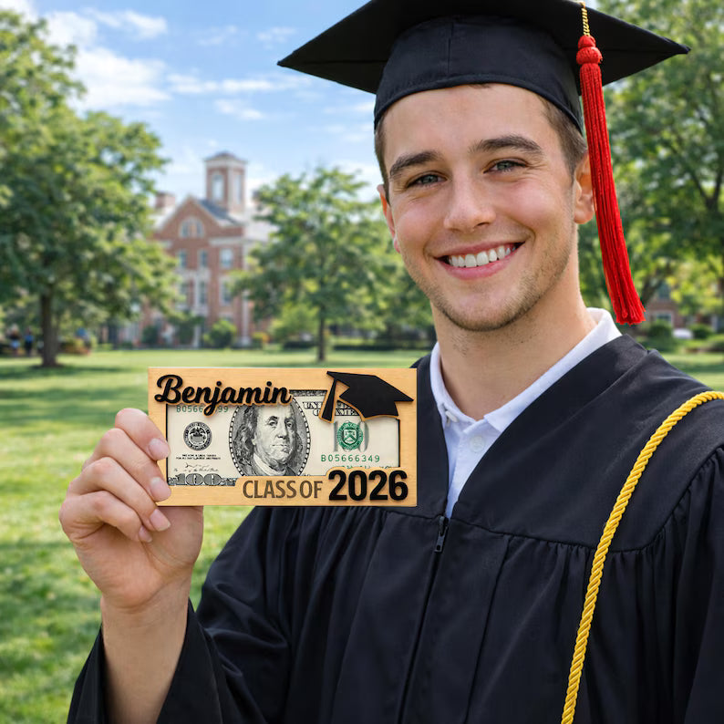 Custom Graduation Cash Holder, Class of 2026 Gift, Senior Gift, Grad Party Gift