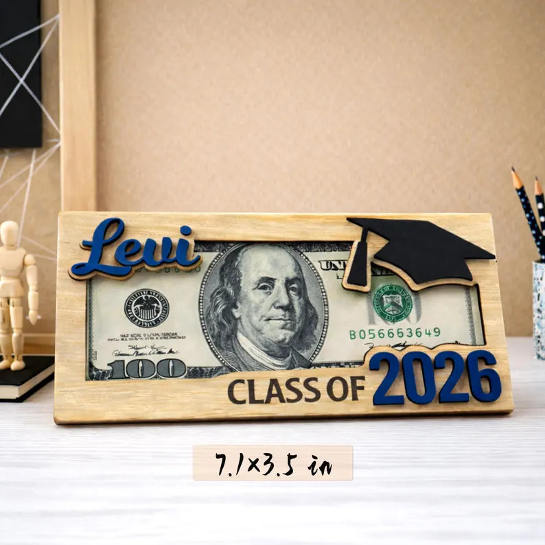 Custom Graduation Cash Holder, Class of 2026 Gift, Senior Gift, Grad Party Gift
