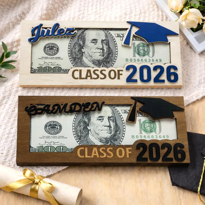 Custom Graduation Cash Holder, Class of 2026 Gift, Senior Gift, Grad Party Gift