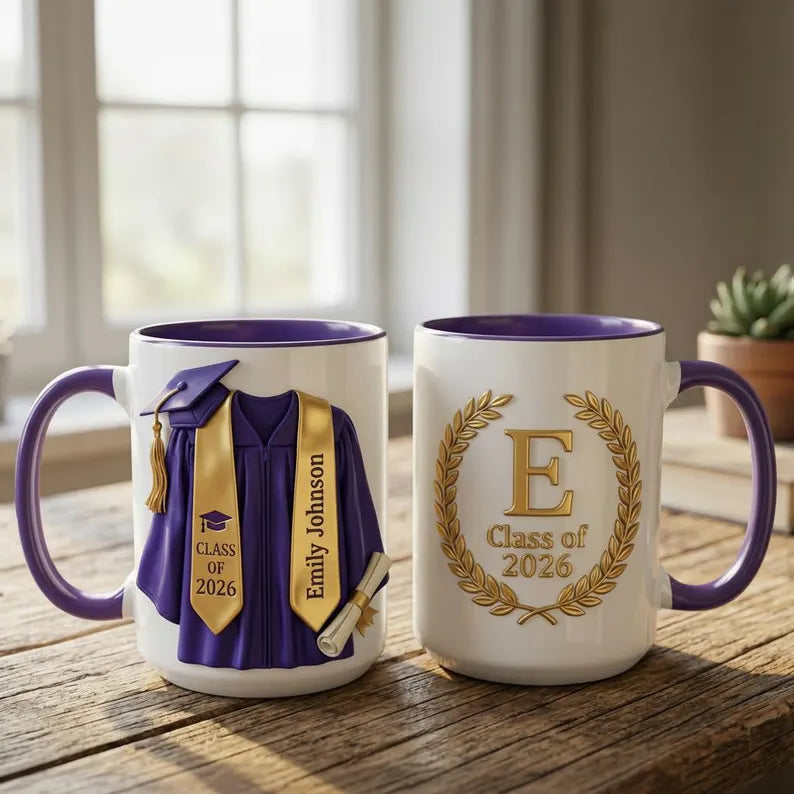 Personalized Graduation Mug, College Graduated, New Graduate Gift, Faux 3D Mug - Flat Surface