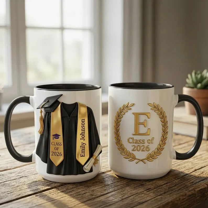 Personalized Graduation Mug, College Graduated, New Graduate Gift, Faux 3D Mug - Flat Surface