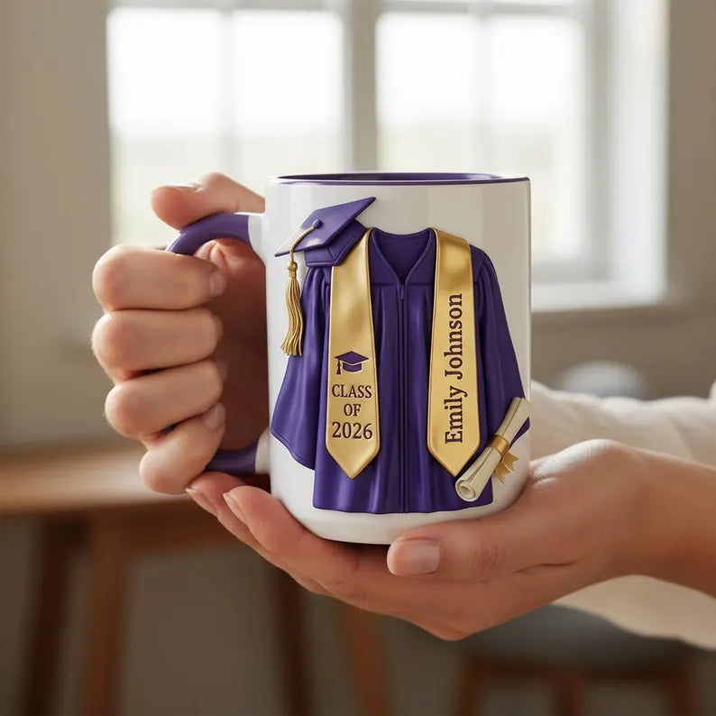 Personalized Graduation Mug, College Graduated, New Graduate Gift, Faux 3D Mug - Flat Surface