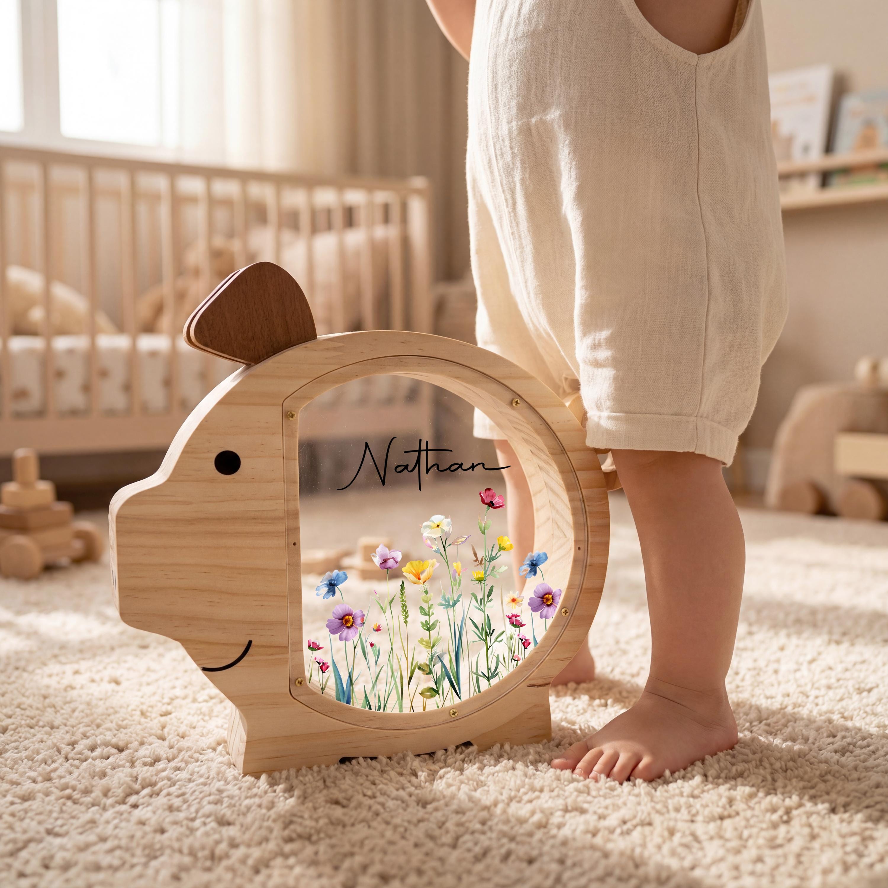 Personalized Piggy Bank, Wildflower Money Box, Kids Gift