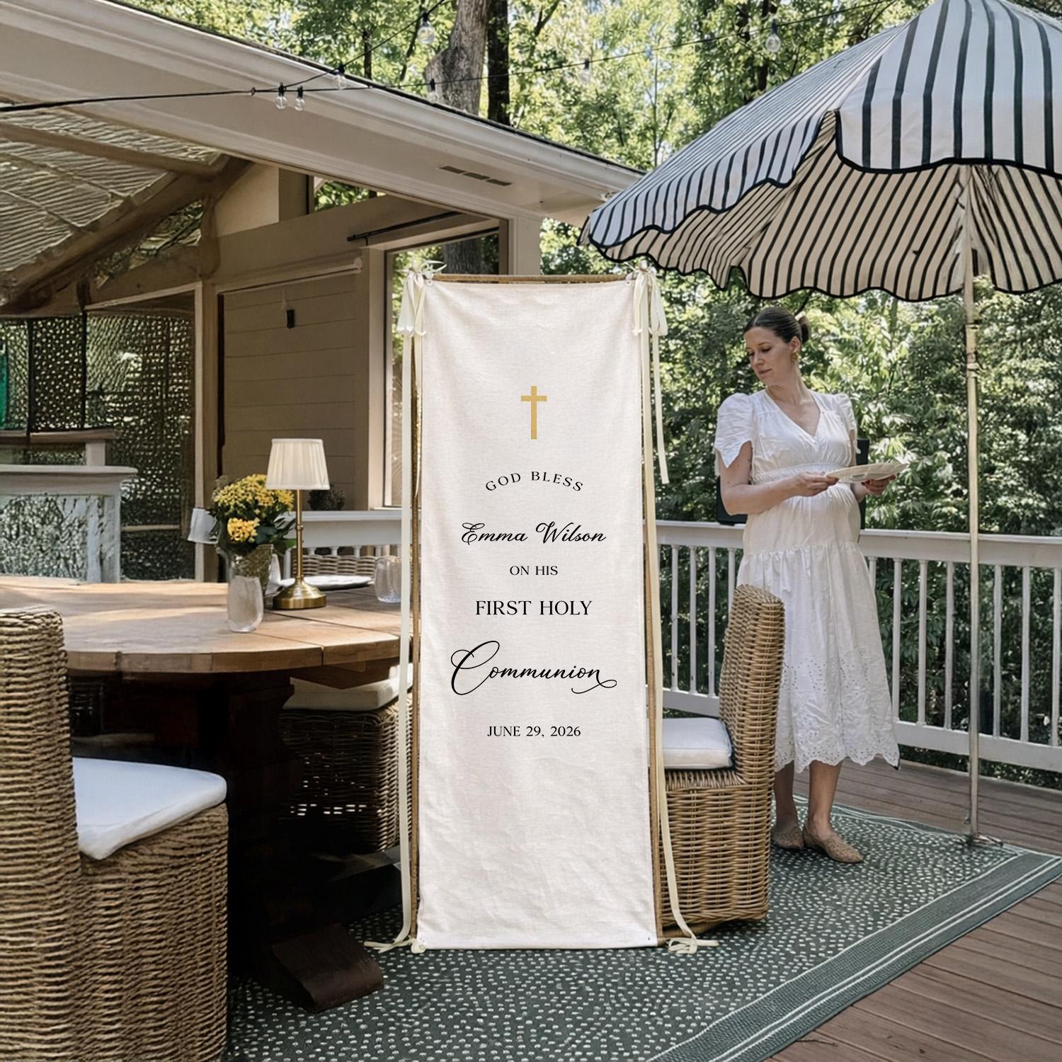 Personalized First Holy Communion Linen Banner