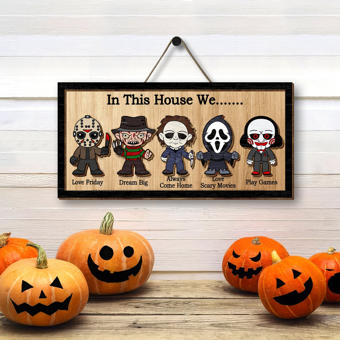 In This House We Horror Halloween 2 Layered Frame Wood Sign