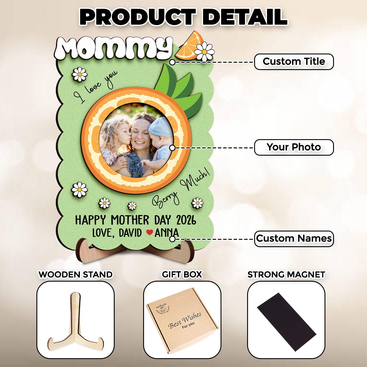 Personalized Wooden Photo Frame Plaque – Custom Strawberry-Themed Gift for Mom, Nana, or Grandma