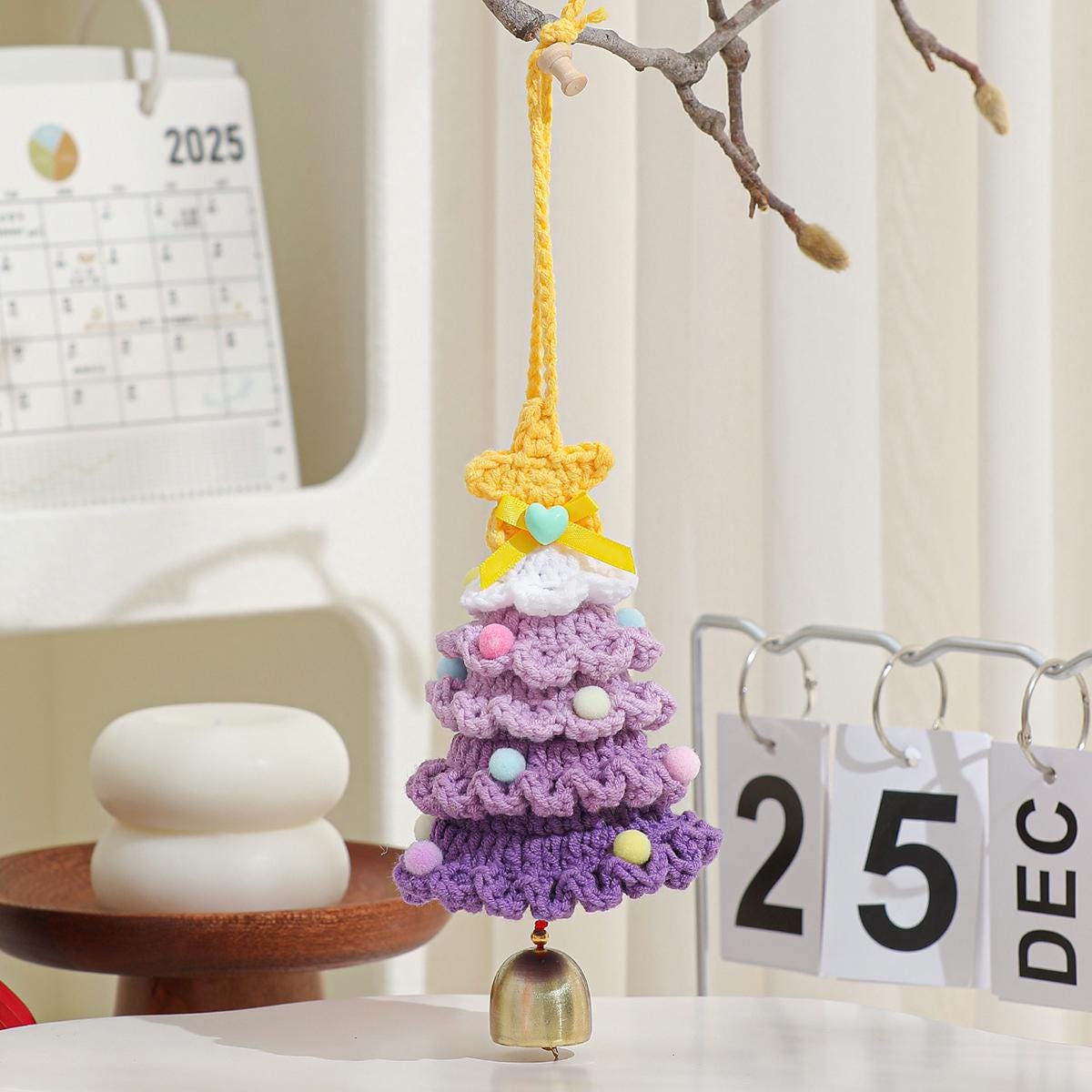 Hand-Knitted Cotton Christmas Tree Ornament: Festive Holiday Charm