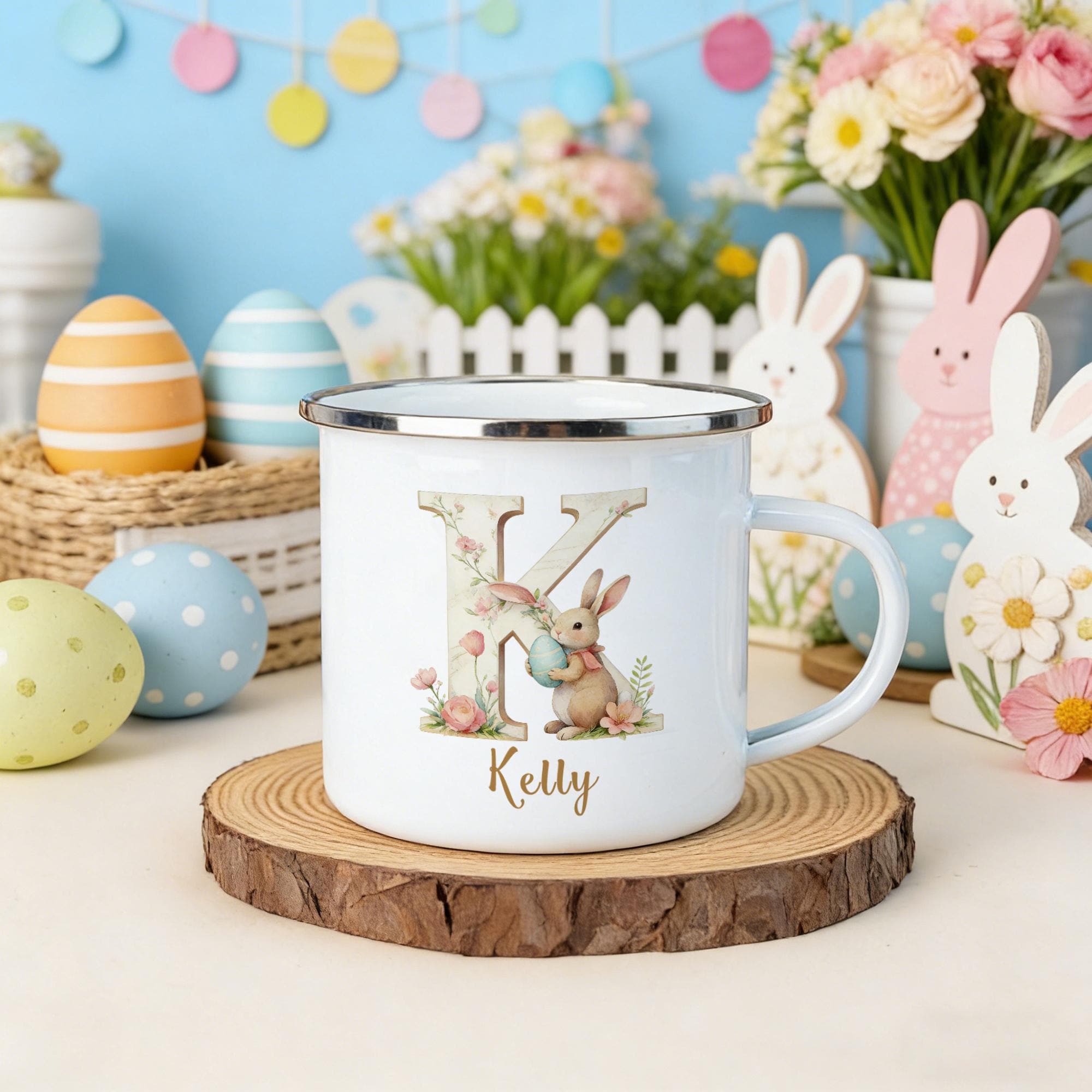 Personalized Easter Name Mug – Custom Initial and Name Easter Party Gift for Kids