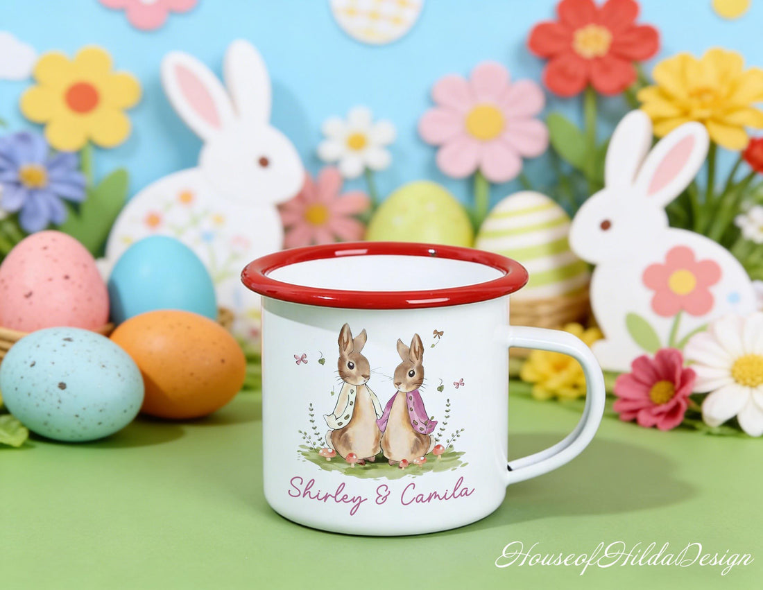 Personalized Kids Easter Enamel Mug – Bunny Rabbit Cup with Name