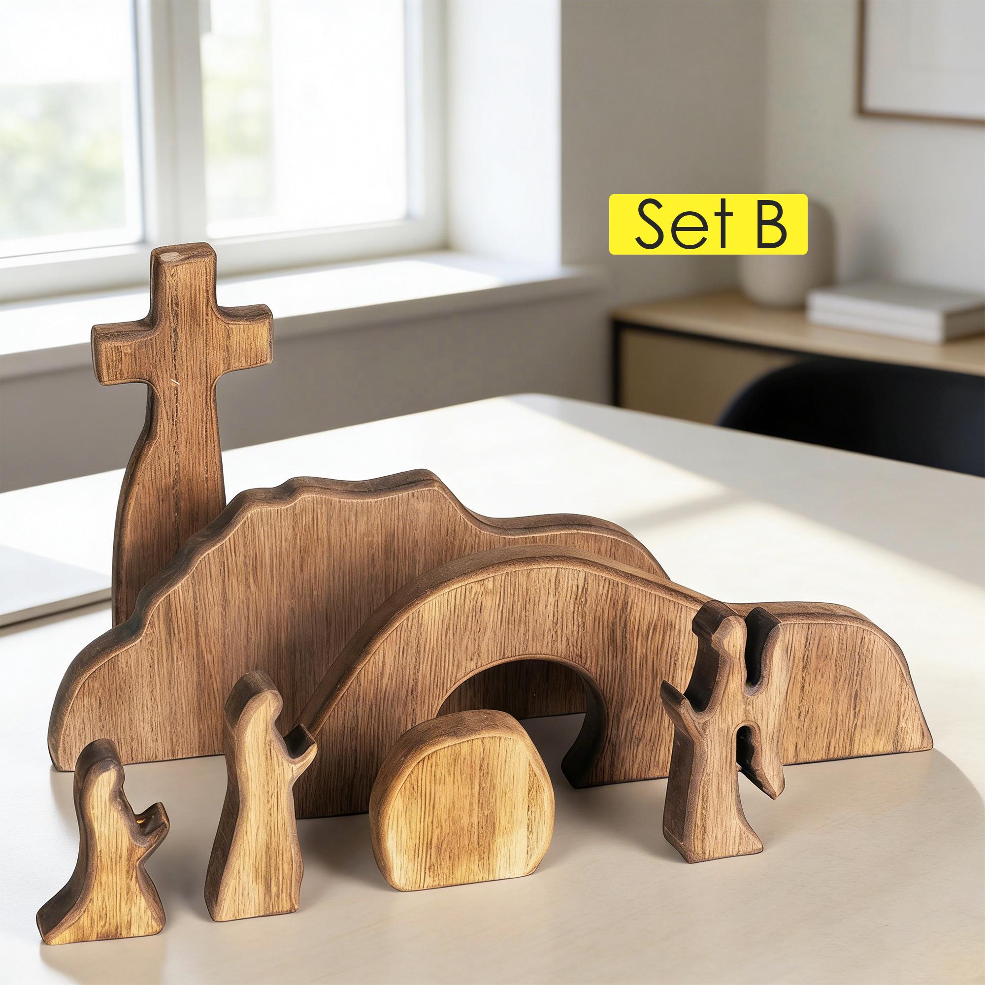 Easter Wooden Decoration Set – Empty Tomb & Cross Scene