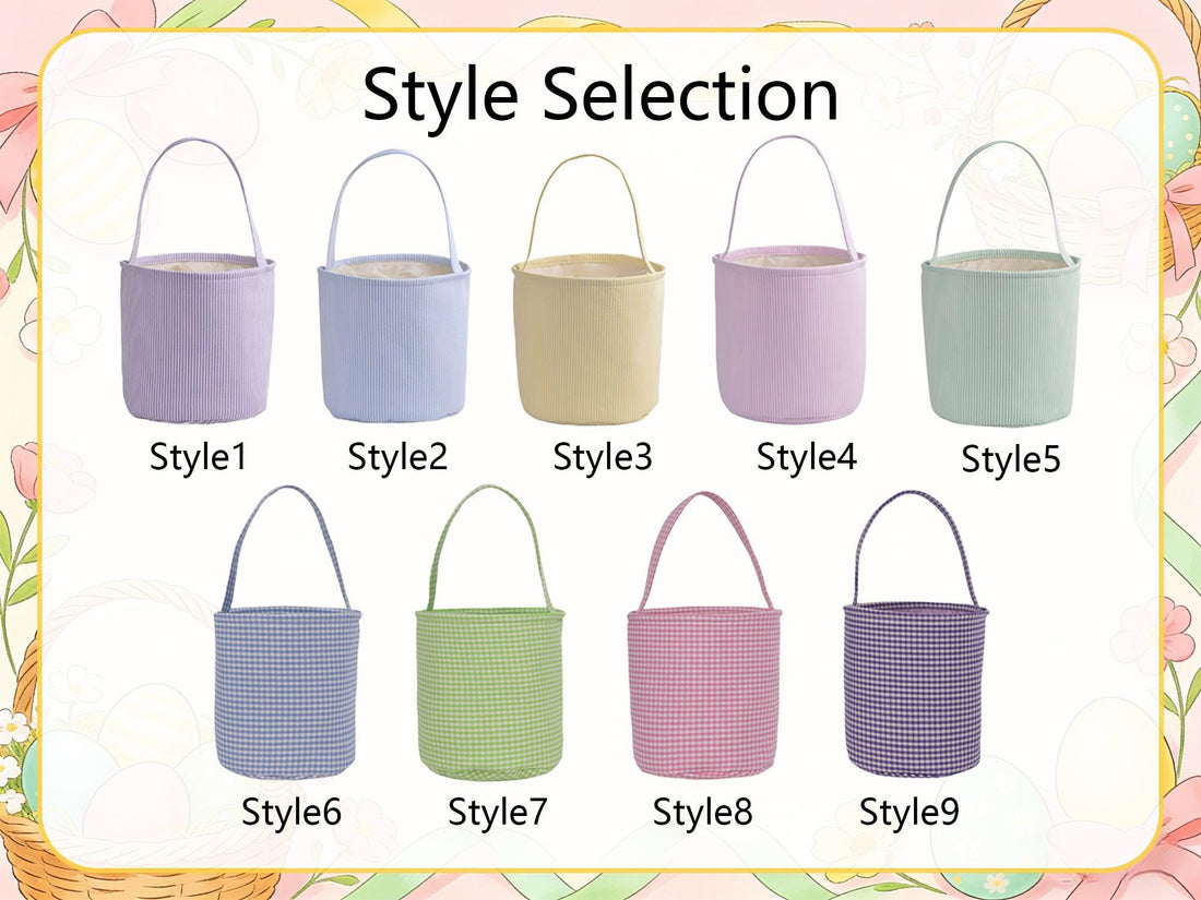 Custom Name Easter Basket – Embroidered Seersucker Kids Egg Hunt Tote