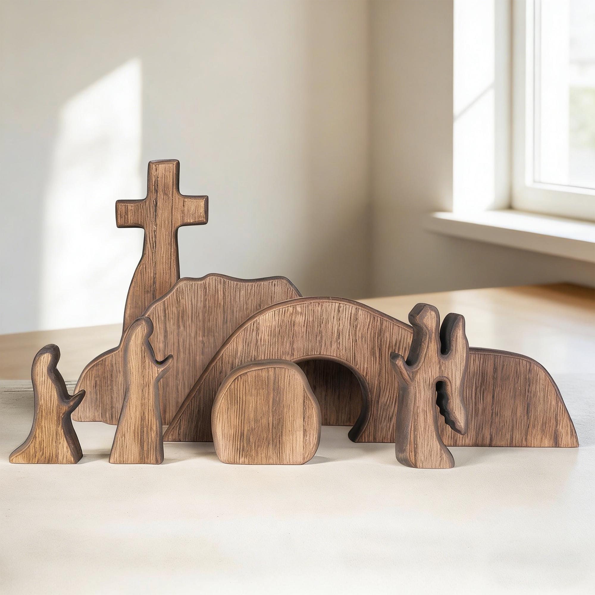 Easter Wooden Decoration Set – Empty Tomb & Cross Scene