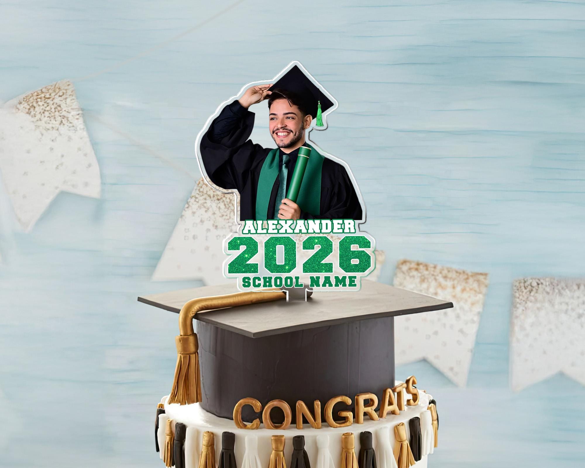 Custom Photo Graduation Cake Topper – Celebrate the Class of 2026 in Style