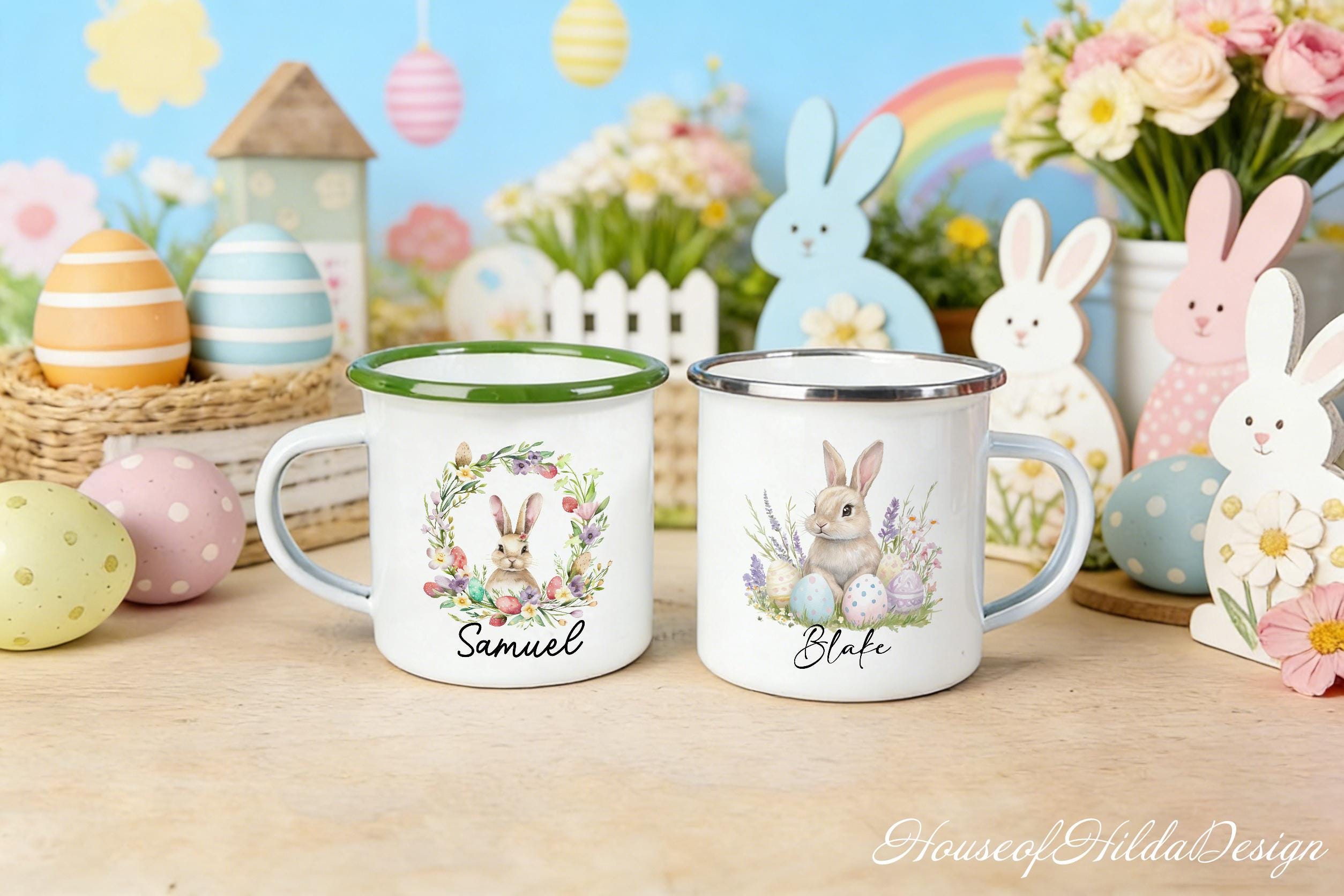 Personalized Kids Easter Enamel Mug – Bunny Rabbit Cup with Name