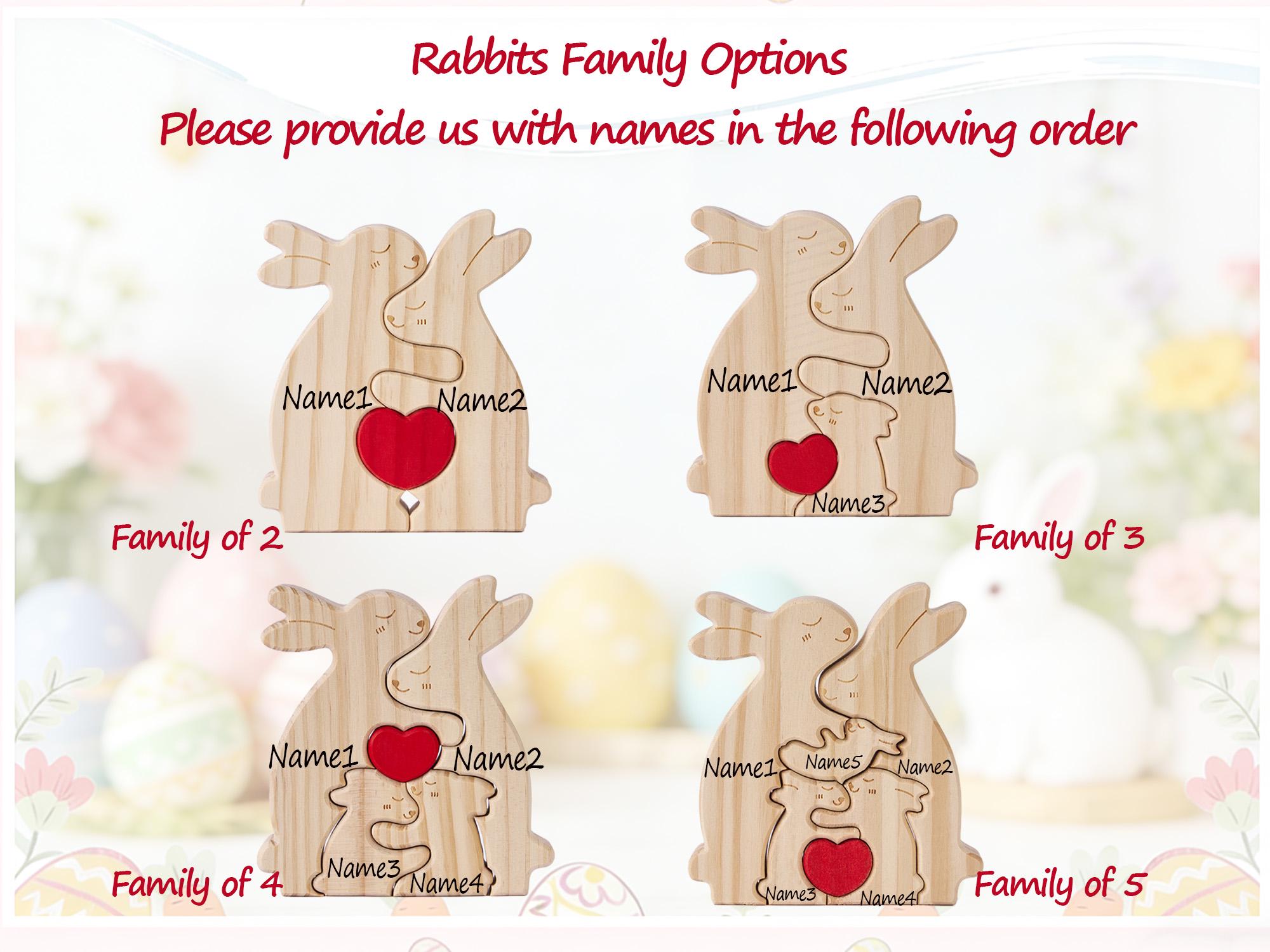Personalized Wooden Rabbit Family Puzzle – Engraved Name Home Decor