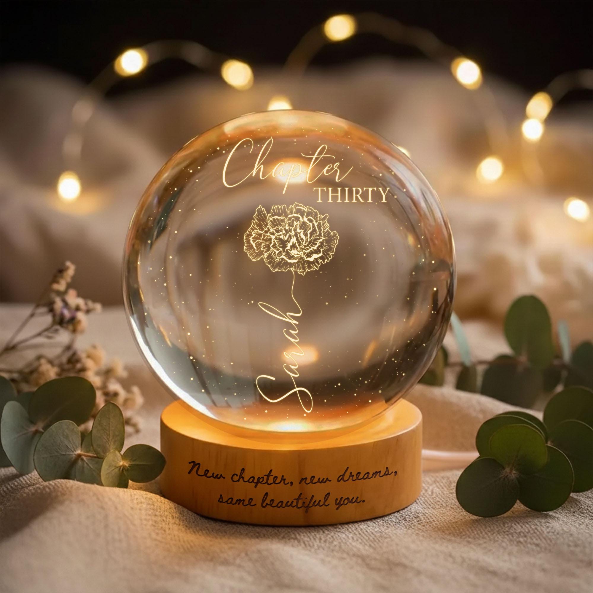 Custom Birth Month Flowers LED Night Light – Personalized Crystal Ball