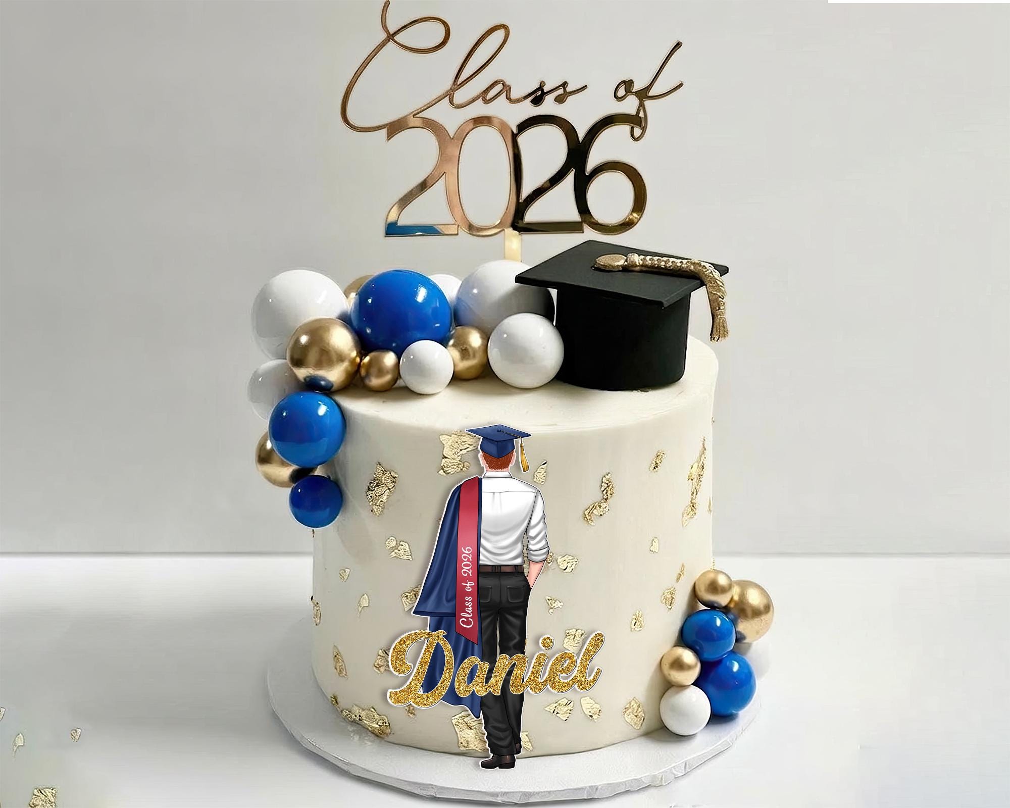 Custom Graduation Acrylic Cake Topper 2026, Personalized Grad Boy Cake Topper, Class of 2026 Party Decor, High School Graduate Gift for Him