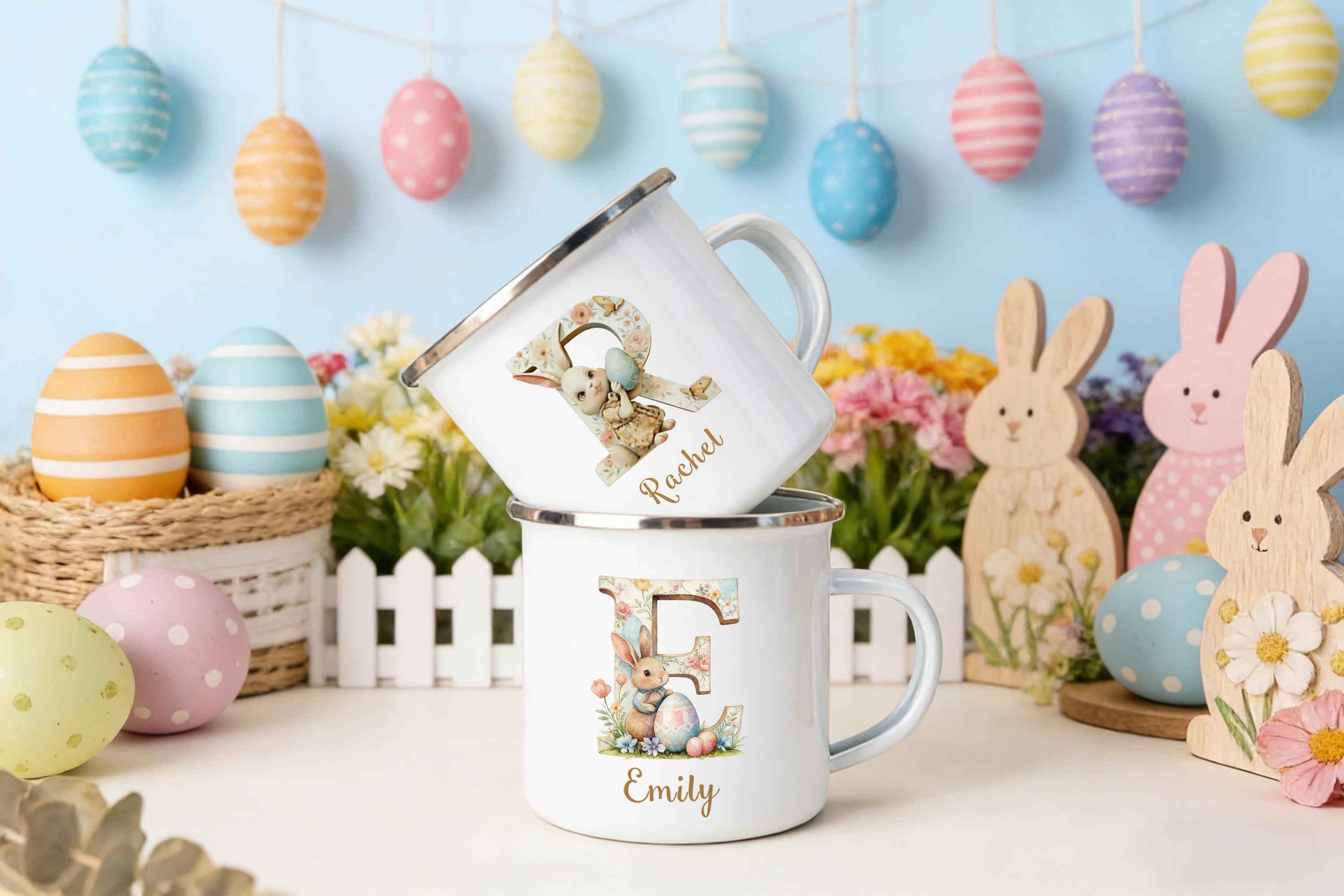 Personalized Easter Name Mug – Custom Initial and Name Easter Party Gift for Kids