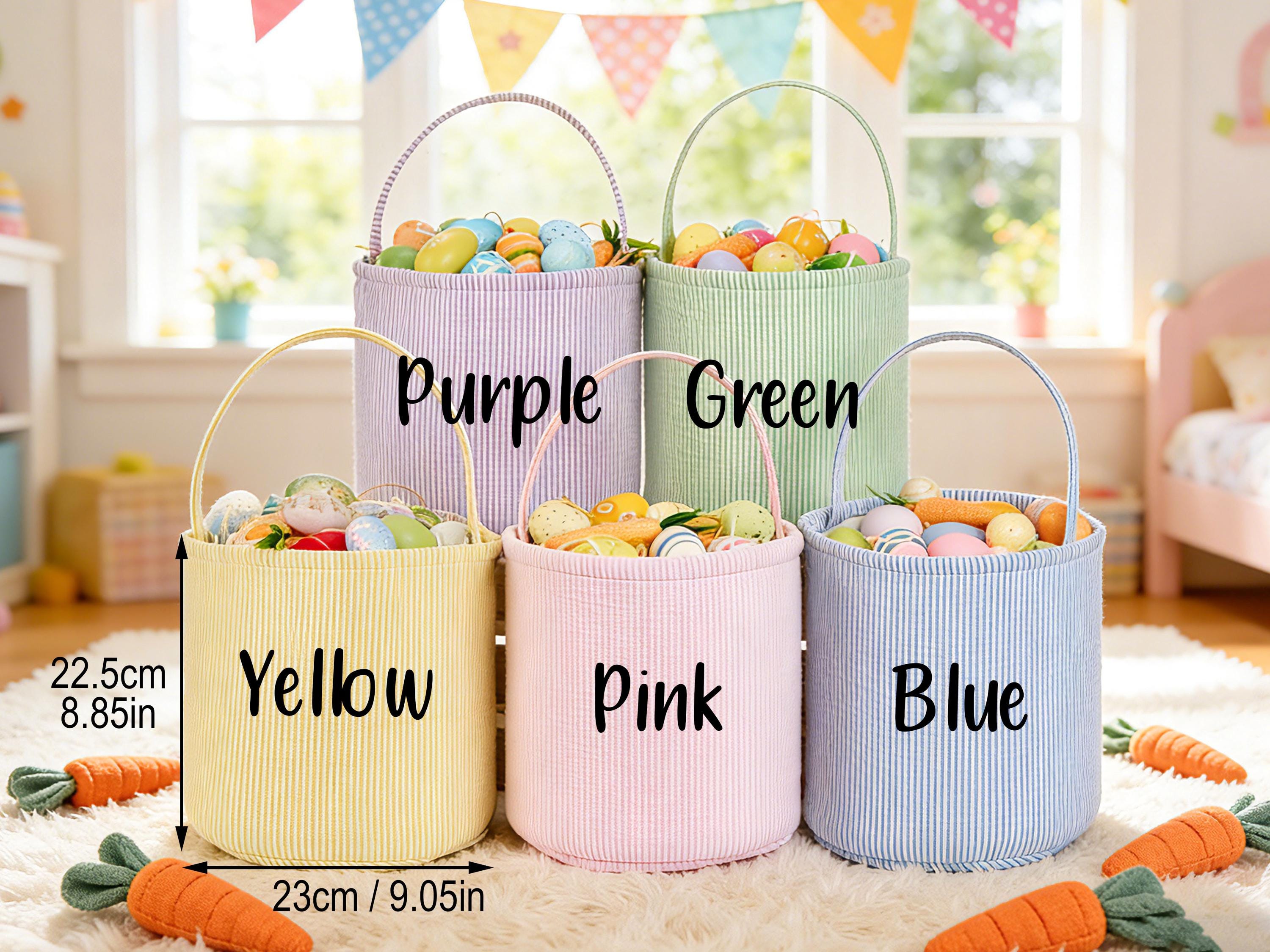 Personalized Seersucker Easter Basket, Embroidered Name, Kids Egg Hunt
