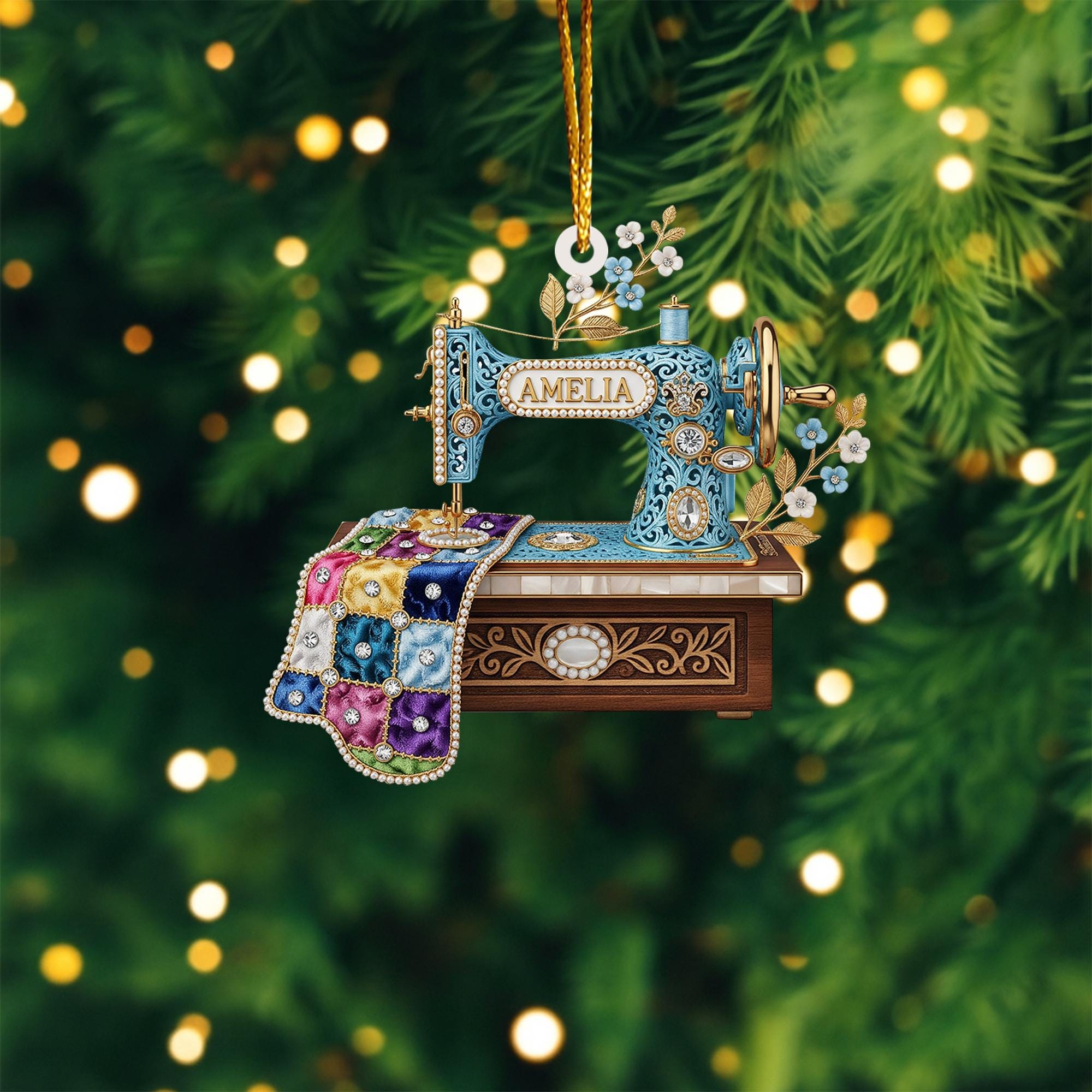 Personalized Sewing Machine Ornament, Custom Quilter Christmas Decor, Quilting Studio Decor