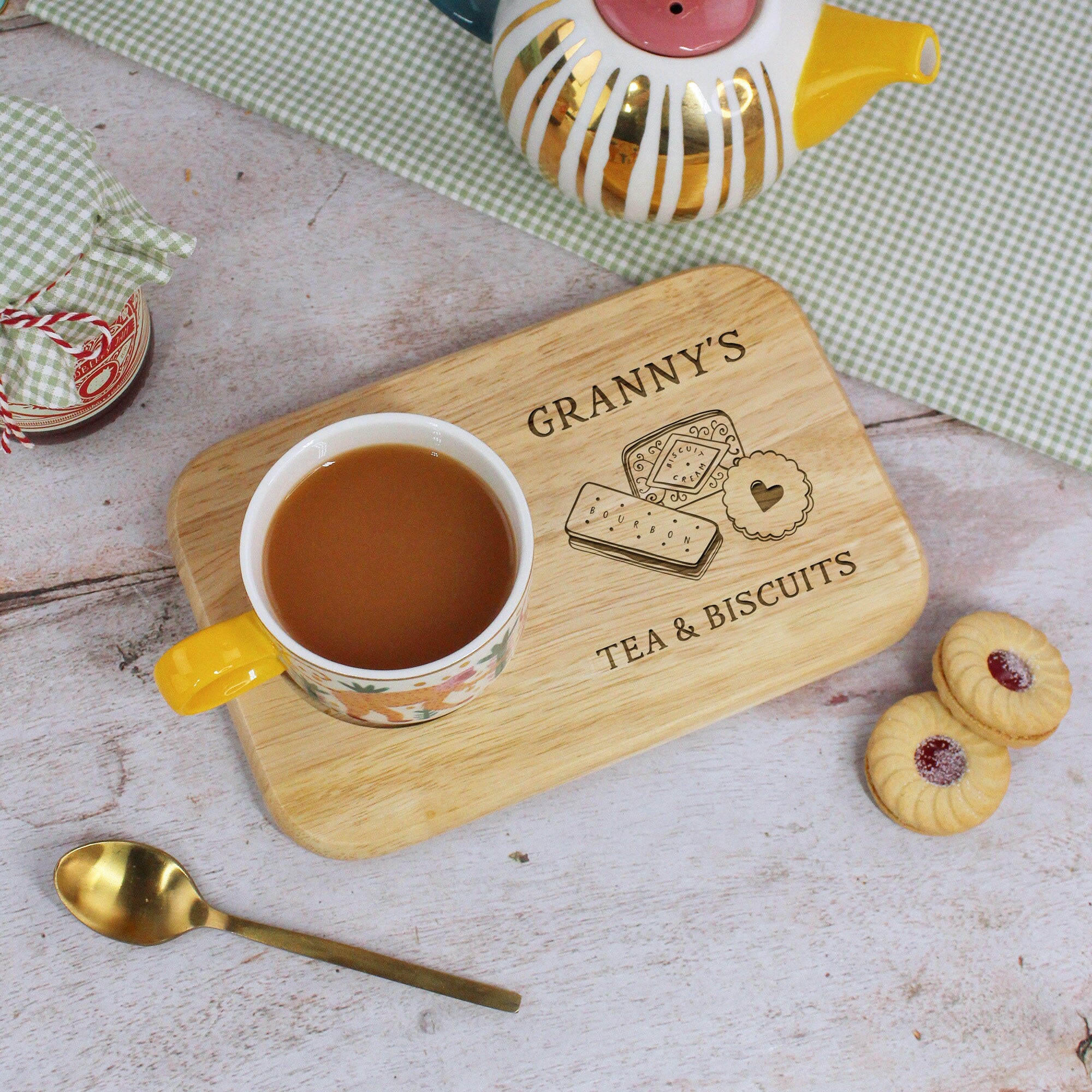 Custom Tea & Biscuit Board, Engraved Wood Treat Tray, Gift for Nanna, Grandma, Granny
