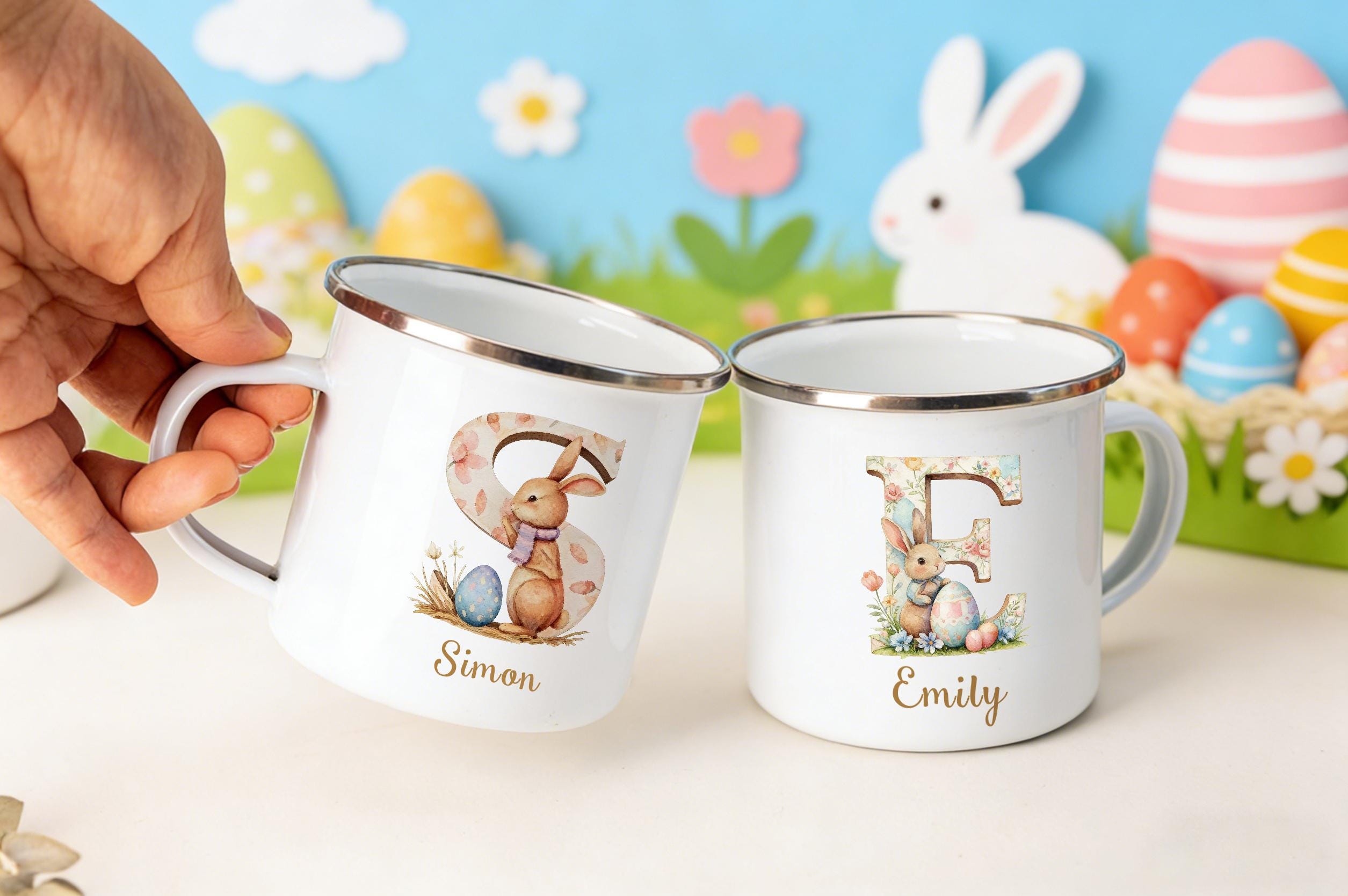 Personalized Easter Name Mug – Custom Initial and Name Easter Party Gift for Kids