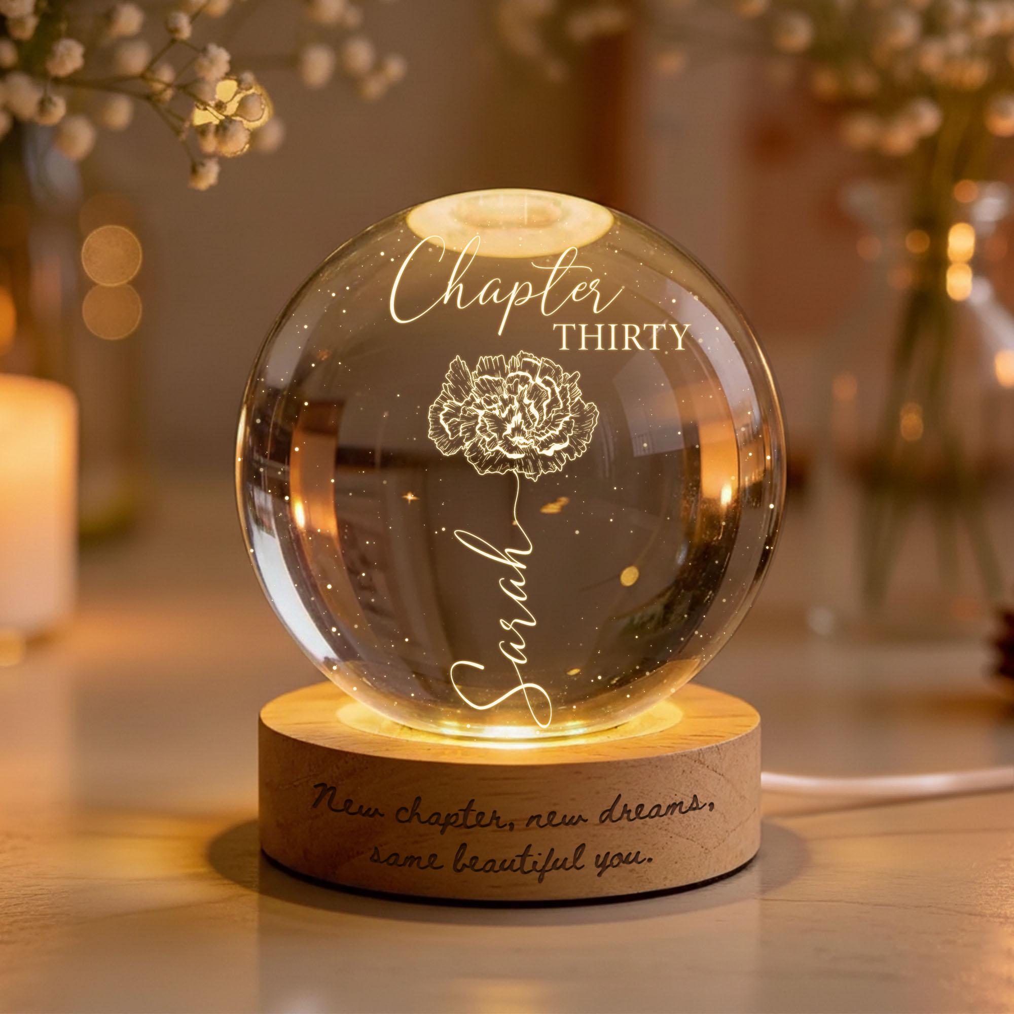 Custom Birth Month Flowers LED Night Light – Personalized Crystal Ball