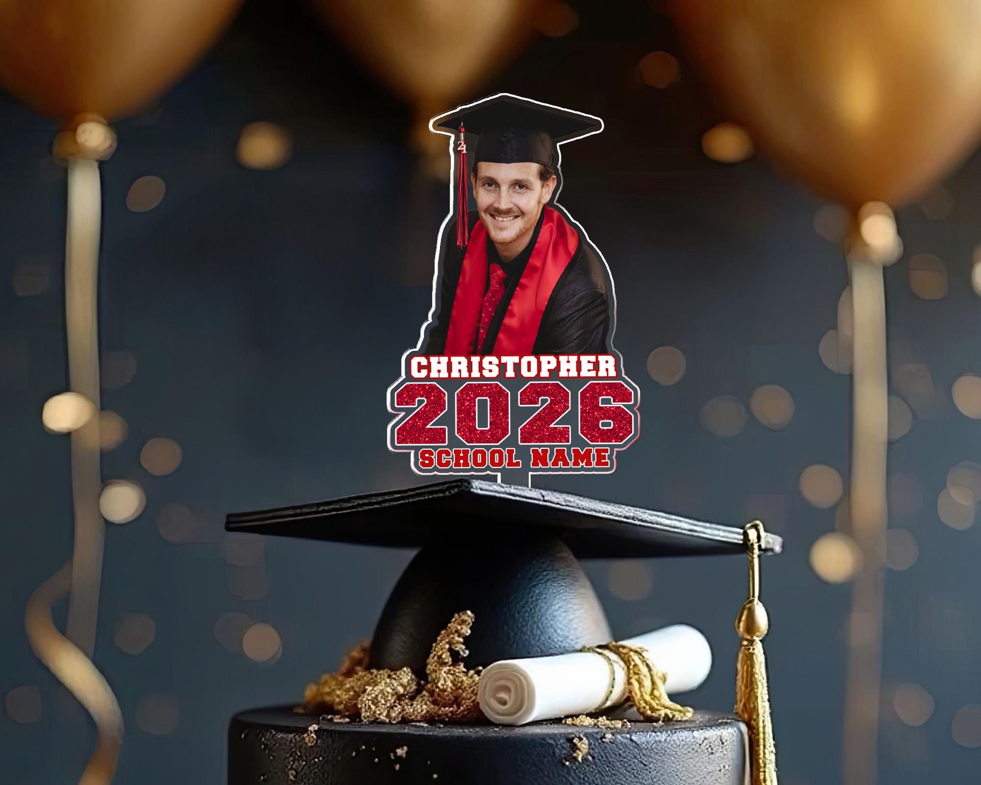 Custom Photo Graduation Cake Topper – Celebrate the Class of 2026 in Style