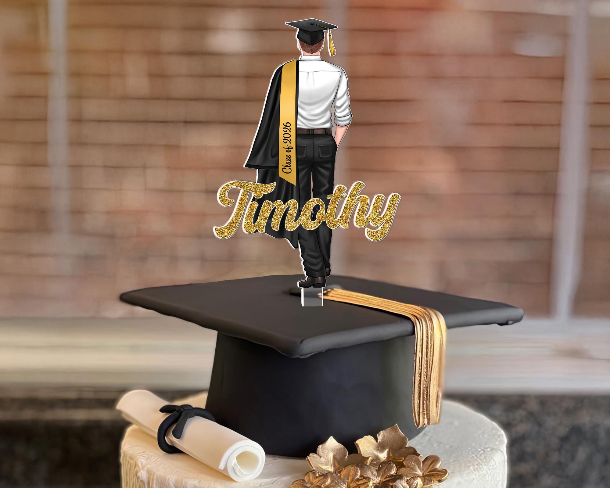Custom Graduation Acrylic Cake Topper 2026, Personalized Grad Boy Cake Topper, Class of 2026 Party Decor, High School Graduate Gift for Him