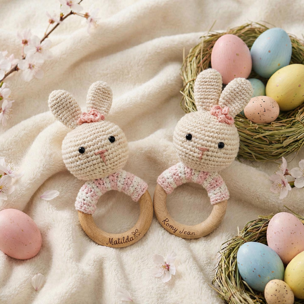 Custom Easter Rattle – Personalized Bunny Baby Toy
