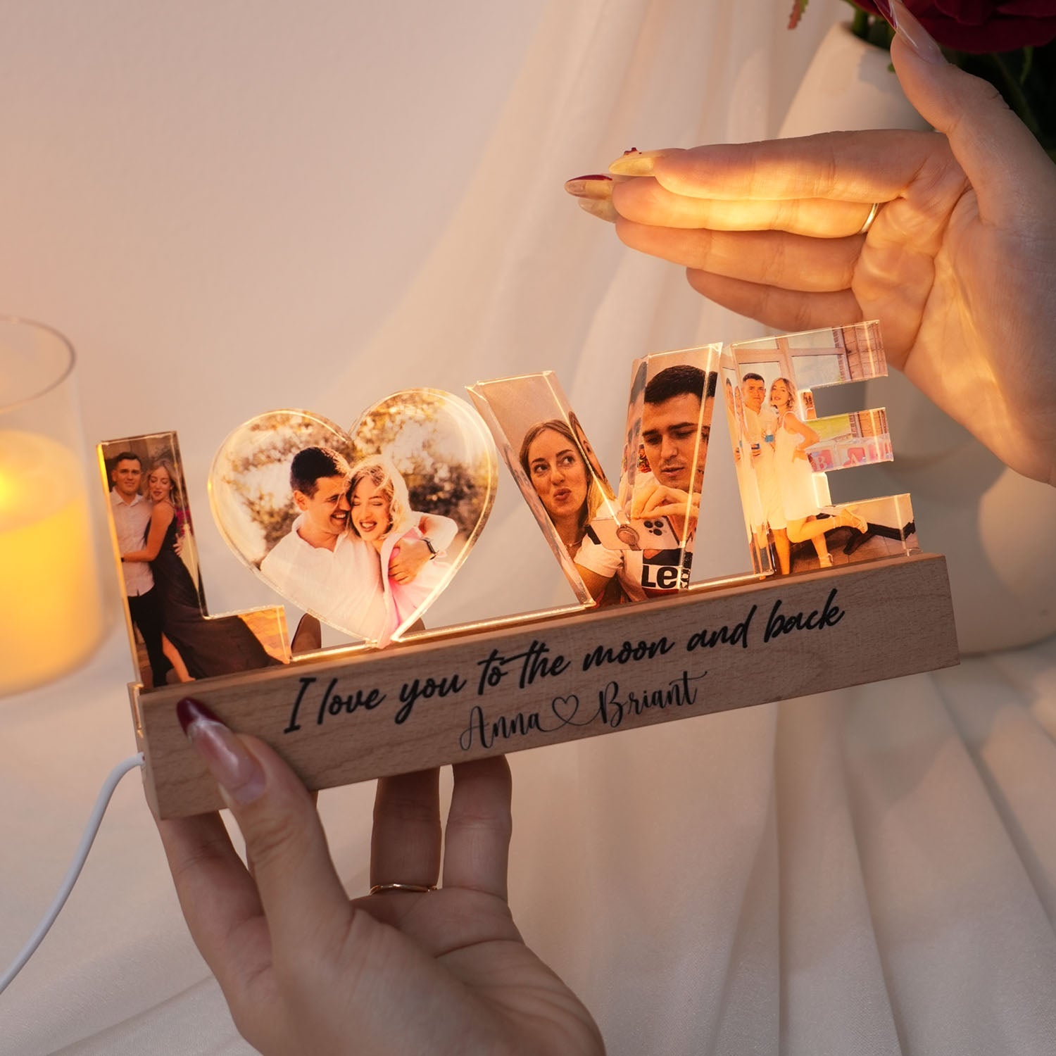 Personalized Couple Photo Collage Night Light, Custom Valentines Day Gift, Gift for Couple
