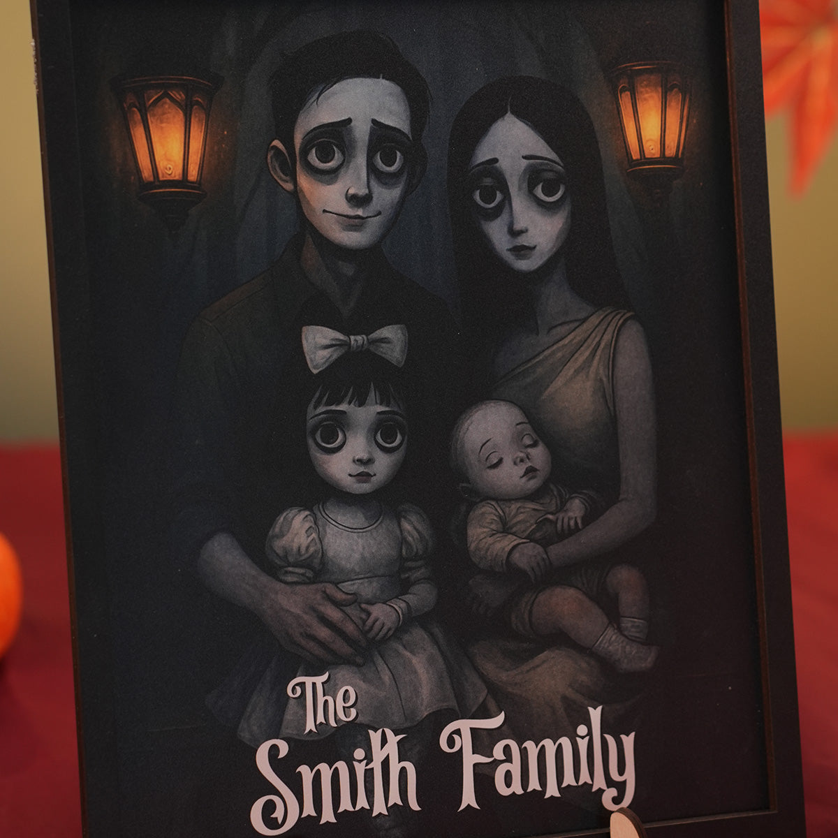 Custom Gothic Family Portrait from Photo Personalized Wooden Frame, Halloween Decor